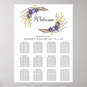 Watercolor spring flowers wedding seating chart