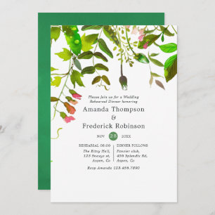 Watercolor Spring Foliage Rehearsal Dinner Invitation