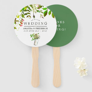 Watercolor Spring Foliage Wedding Favour Hand Fan
