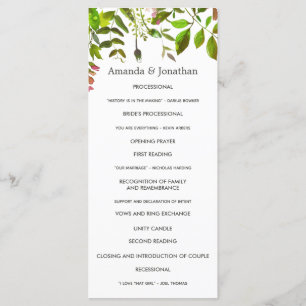 Watercolor Spring Foliage Wedding Program