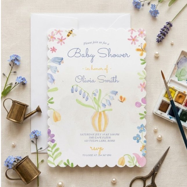 Watercolor Spring Garden Flower Pot Baby Shower  Invitation (Creator Uploaded)