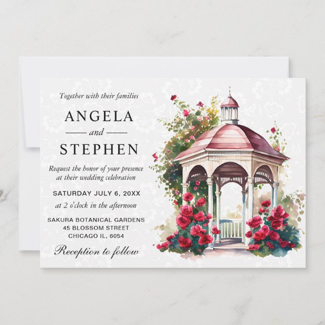 Watercolor Spring Garden Gazebo Wedding Invitation (Front)