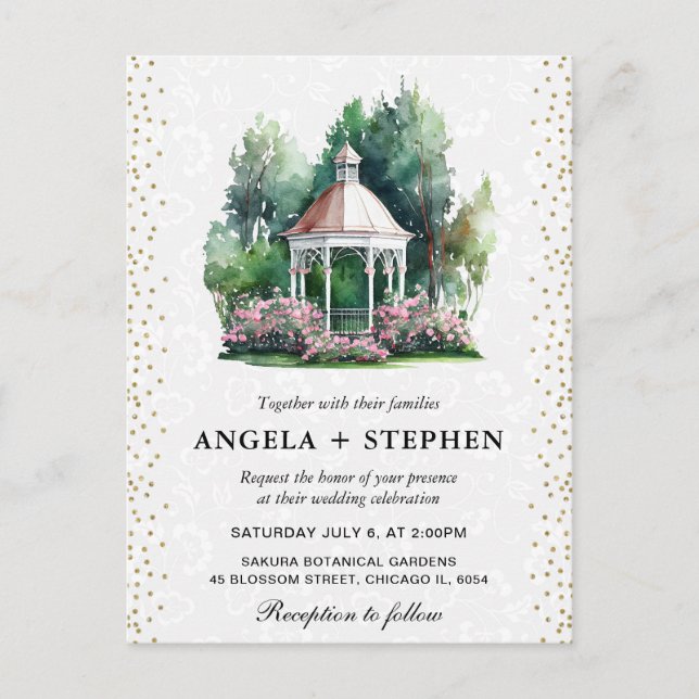 Watercolor Spring Garden Gazebo Wedding Postcard (Front)