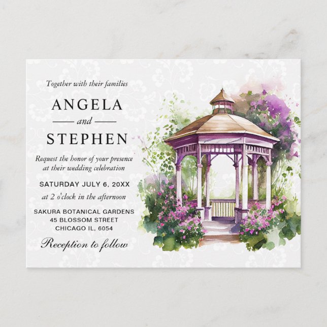 Watercolor Spring Garden Gazebo Wedding Postcard (Front)