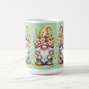 Watercolor Spring Gnome Trio with Floral Hats Coffee Mug