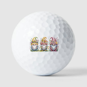 Watercolor Spring Gnome Trio with Floral Hats Golf Balls