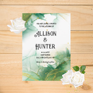Watercolor Spring Green Wedding Invitations