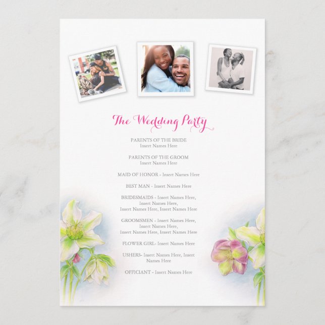 Watercolor spring hellebores wedding program (Back)
