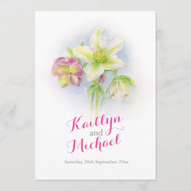 Watercolor spring hellebores wedding  program (Front)