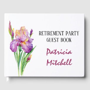 Watercolor Spring Iris Flowers Retirement Party Guest Book