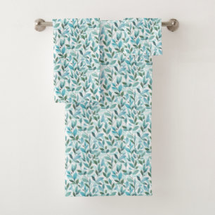 Watercolor Spring Leaf Pattern Bath Towel Set