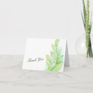 Watercolor spring leaves wedding thank you card