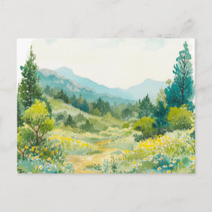 Watercolor Spring Nature Mountain Hand drawn Postcard