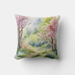 Watercolor Spring Nature Scene Cushion