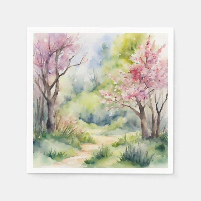 Watercolor Spring Nature Scene Napkin (Front)