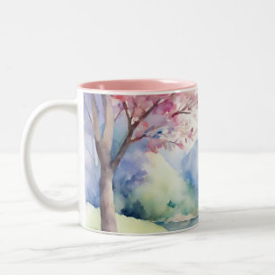 Watercolor Spring Nature Scene Two-Tone Coffee Mug