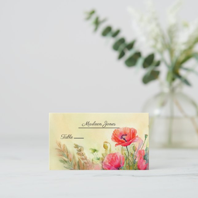 Watercolor Spring Poppies  Place Card (Standing Front)