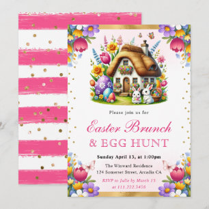 Watercolor Spring Rabbits House Easter Brunch Invitation