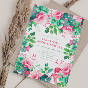 Watercolor Spring Summer Floral 50th Birthday  Invitation