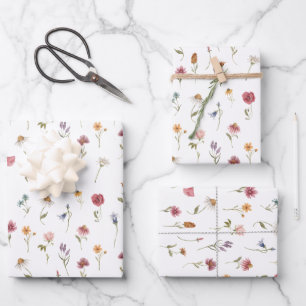 Watercolor Spring Wildflower Botanical Wrapping Paper Sheet