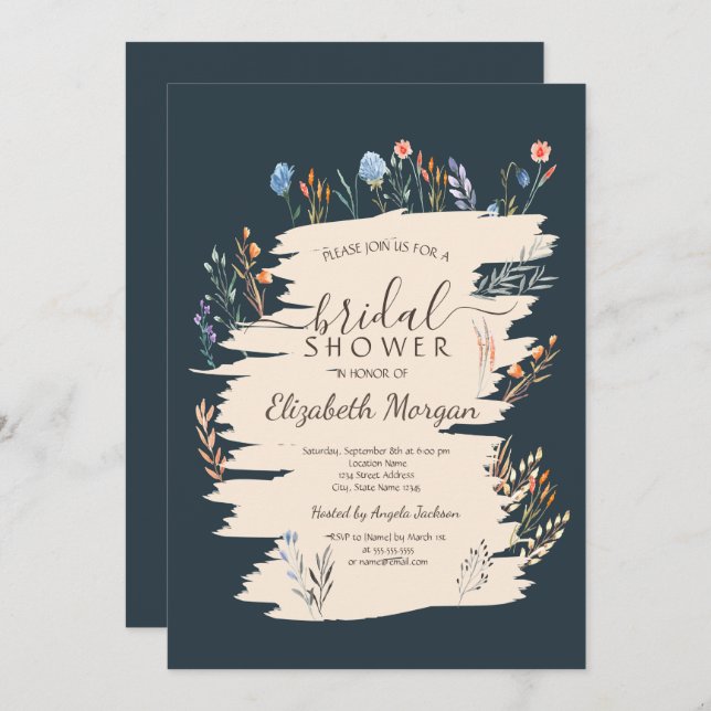 Watercolor Spring Wildflower Meadow  Bridal Shower Invitation (Front/Back)
