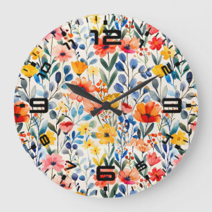 Watercolor Spring Wildflowers Background-99034 Large Clock