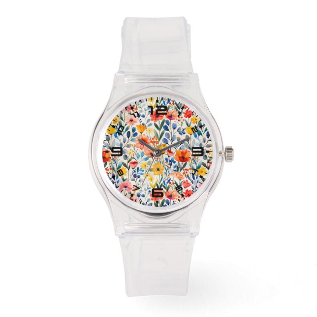 Watercolor Spring Wildflowers Background-99034 Watch (Front)