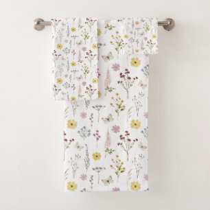 Watercolor Spring Wildflowers Pattern Bath Towel Set