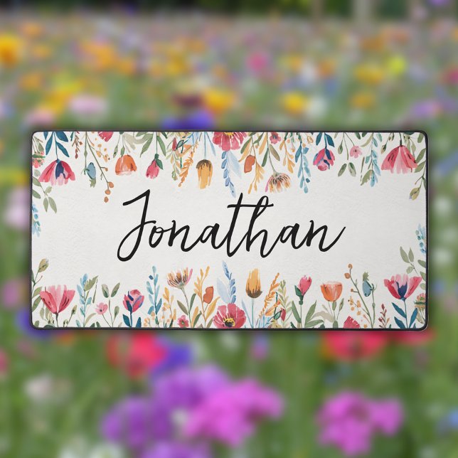Watercolor Spring Wildflowers Personalised Desk Mat (Creator Uploaded)