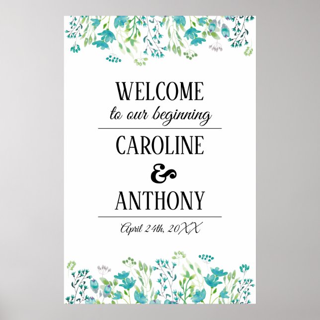 Watercolor Spring Wildflowers Wedding Welcome Sign (Front)
