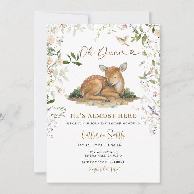 Watercolor Spring Woodland Deer Animal Invitation (Front)