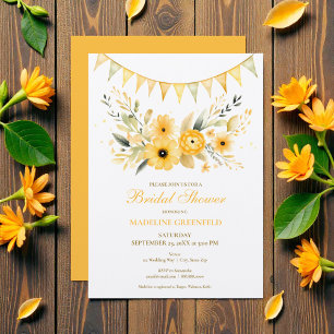 Watercolor Spring Yellow Floral Bridal Shower Invitation