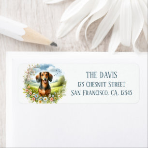 Watercolor Springtime Field of Flowers Dachshund - Return Address Label