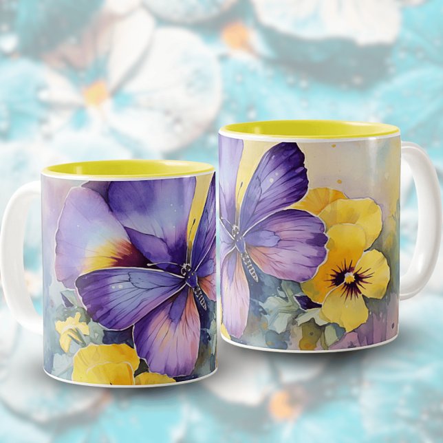 Watercolor Springtime Purple Butterfly Ceramic Mug (Creator Uploaded)