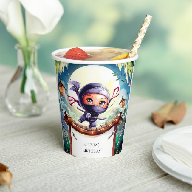 Watercolor Spy Ninja Birthday Paper Cups (Insitu)