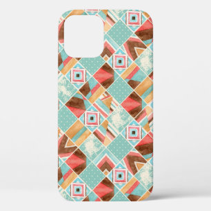 Watercolor square, patchwork geometric background. iPhone 12 case
