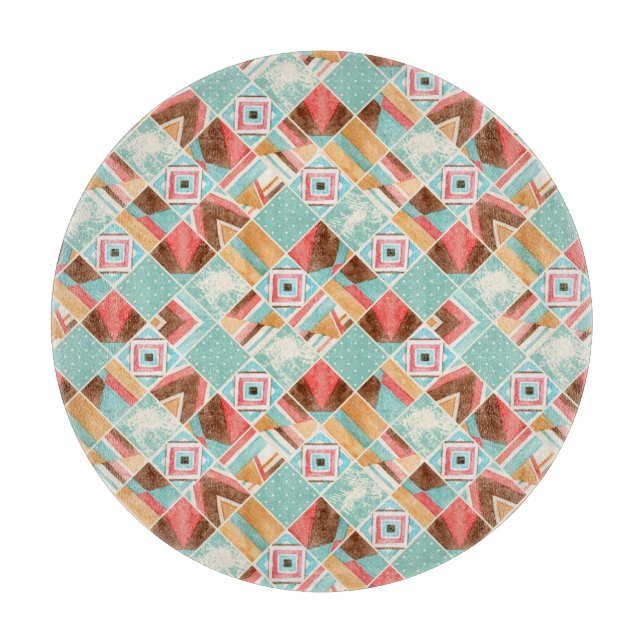 Watercolor square, patchwork geometric background. cutting board (Front)