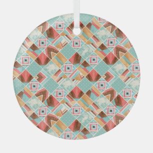 Watercolor square, patchwork geometric background. glass tree decoration