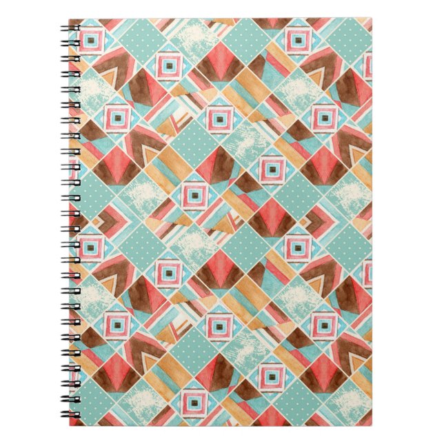 Watercolor square, patchwork geometric background. notebook (Front)