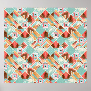 Watercolor square, patchwork geometric background. poster