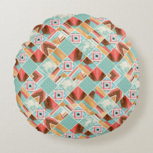 Watercolor square, patchwork geometric background. round cushion