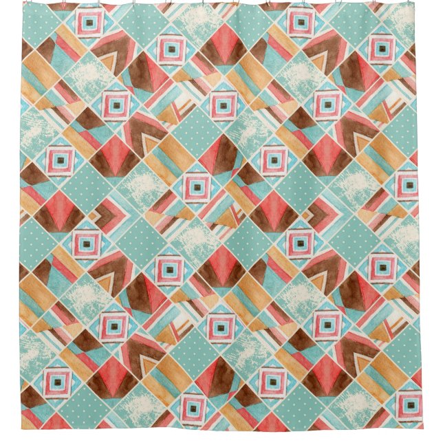Watercolor square, patchwork geometric background. shower curtain (Front)