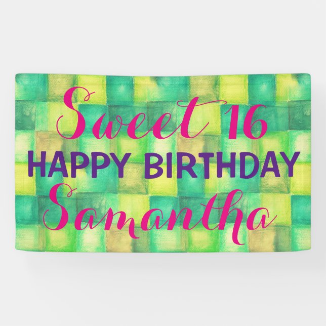 Watercolor Squares Pattern green + your ideas Banner (Horizontal)
