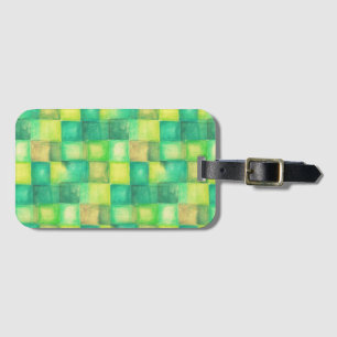 Watercolor Squares Pattern green + your ideas Luggage Tag
