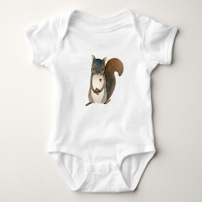 Watercolor squirrel baby bodysuit (Front)