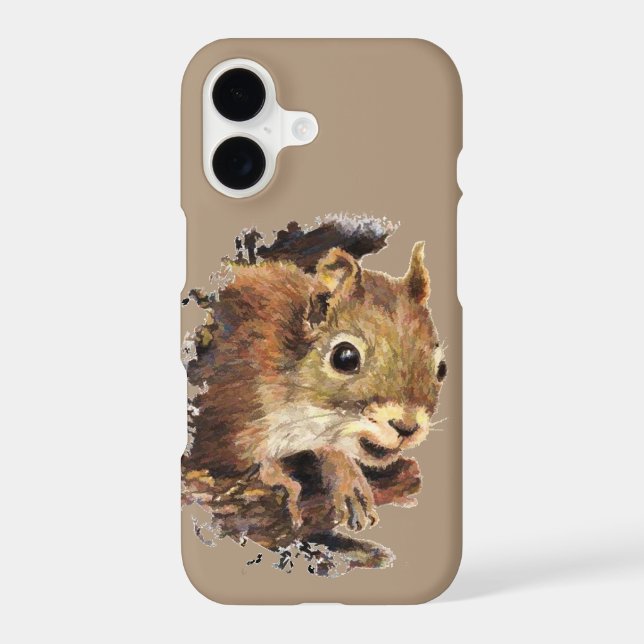 Watercolor Squirrel Curious Peeking out Animal Art iPhone Case (Back)