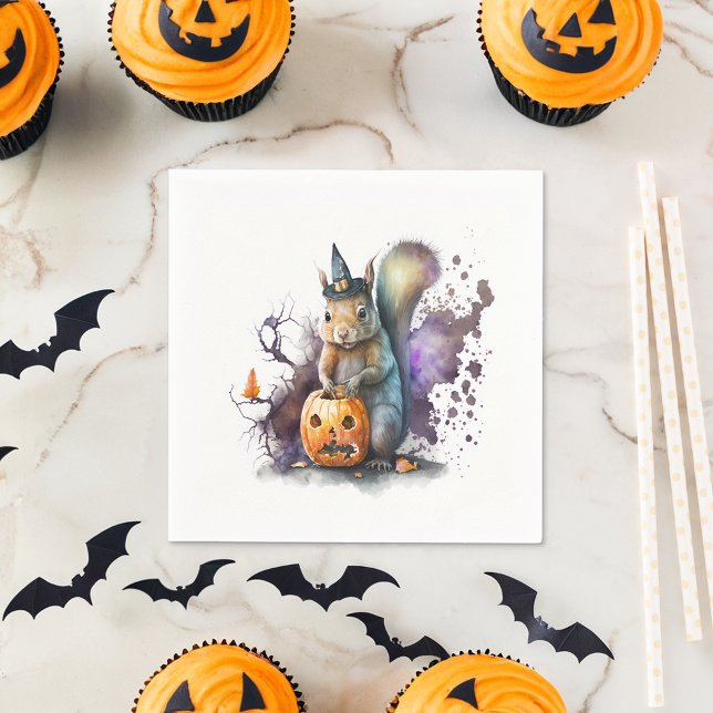 Watercolor Squirrel Halloween Napkin (Creator Uploaded)