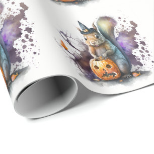 Watercolor Squirrel Halloween Wrapping Paper