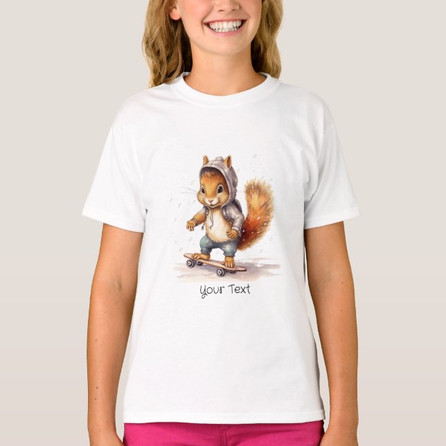 Watercolor Squirrel Snowboard Girl T-Shirt (Front)
