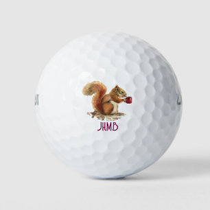 Watercolor Squirrel with Coffee Animal Monogram Golf Balls